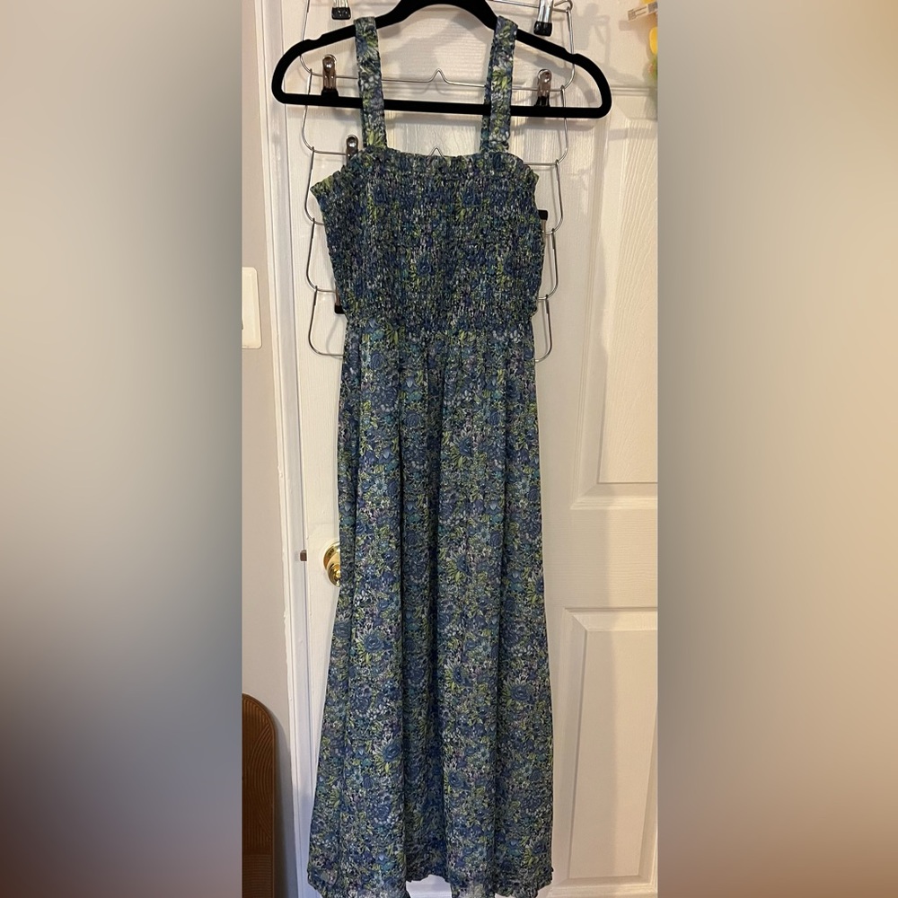 Floral Blue  Maxi Dress- Smocked Bodice